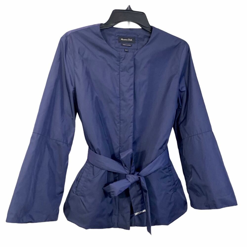 Massimo Dutti Jacket Size M Wide Sleeve Belted Navy Water Repellent Short Trench